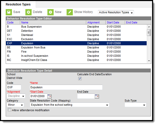Screenshot of the option to calculate End Date and Duration on a Resolution