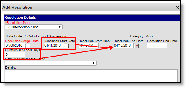 Screenshot of the Calculation End Date on a Resolution in action. 