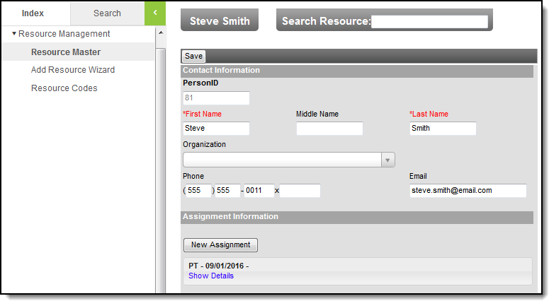 Screenshot of the Resource Management tool.