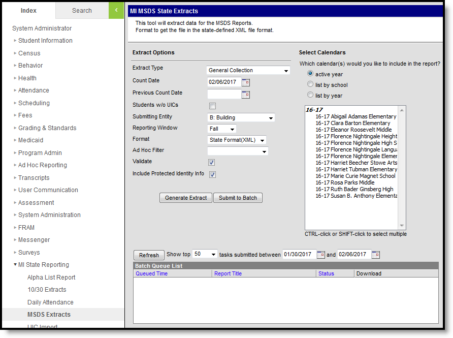 Screenshot of the MSDS General Collection extract editor.  