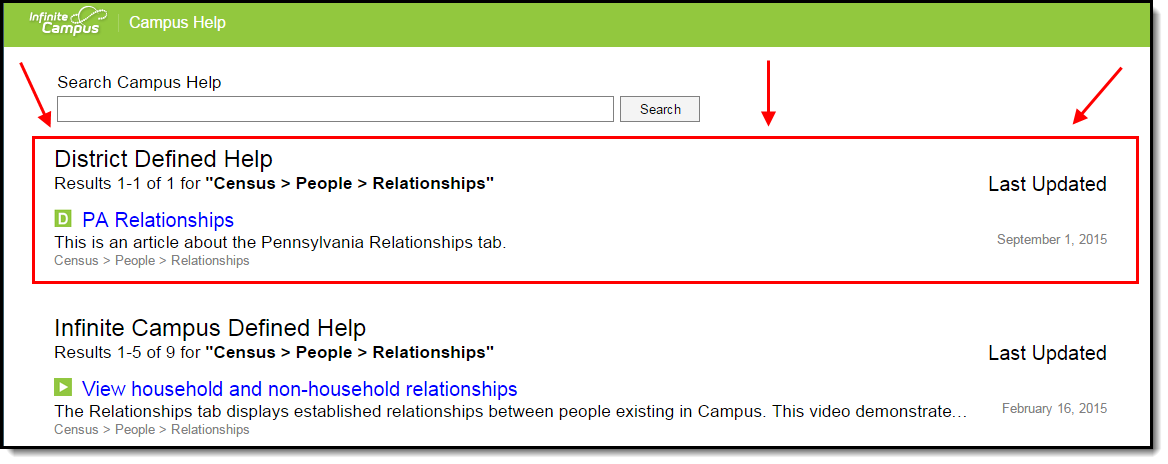 screenshot of an example of custom content appearing the help functionality