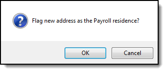 Screenshot of confirmation message asking for payroll residence