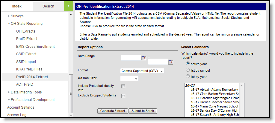 Screenshot of the PreID 2014 extract editor.