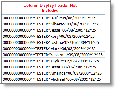 screenshot of the export generated in CSV Caret Delimited without Column Display Header format