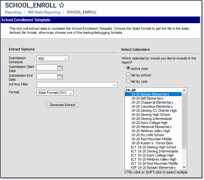 Screenshot of School Enrollment Template Editor.