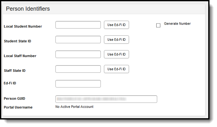 Screenshot of the Person Identifiers editor and the Use Ed-Fi ID icon.