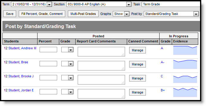 Screenshot of the tool when posting by Standard/Grading Task. 