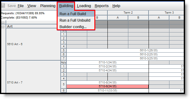 Screenshot of the Building options available in Schedule Wizard