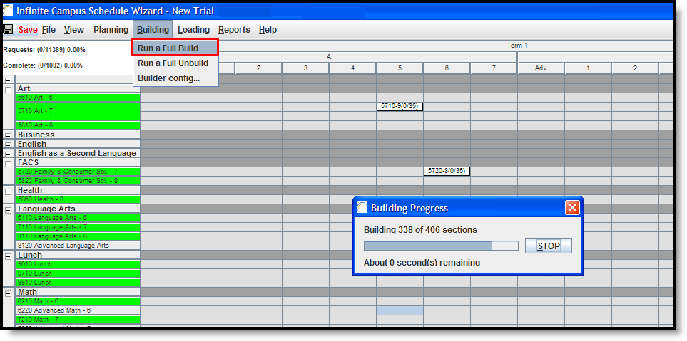 Screenshot of the Processing message for building. 