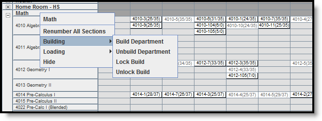 Screenshot of locking a build by department. 