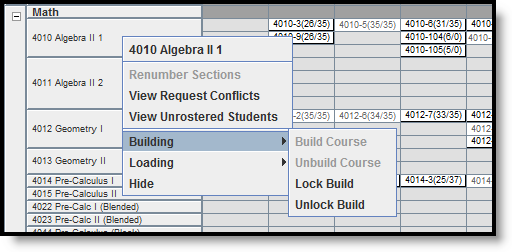 screenshot of the Build By Course Locking options. 