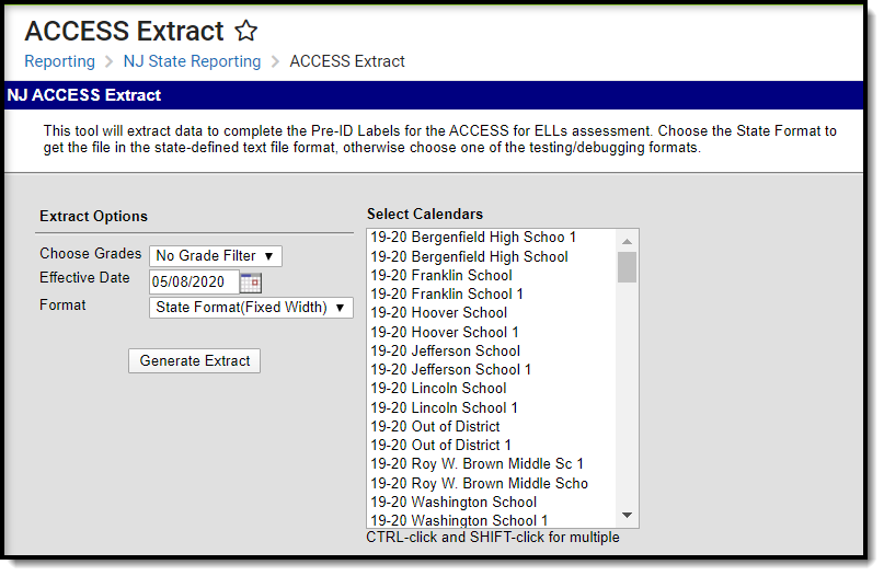 Image of the ACCESS Extract editor.
