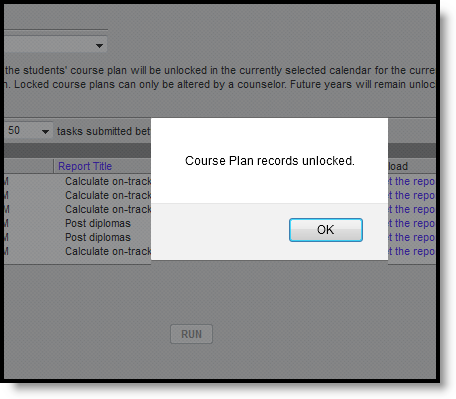 Screenshot of the success popup that displays when records are unlocked.