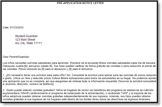 Screenshot of a Spanish Letter example.
