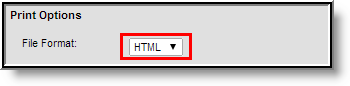 Screenshot of HTML Print Option