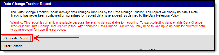 Screenshot of Generating a data change tracker report Report