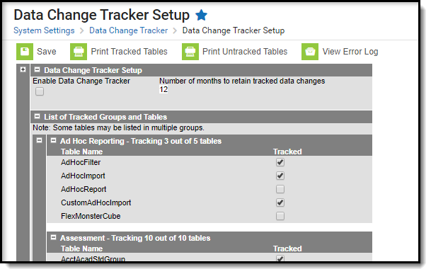 Screenshot of Data Change Tracker Setup Tool