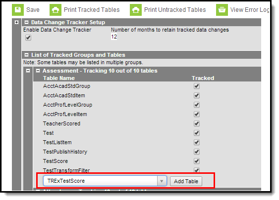 Screenshot of Adding the Table