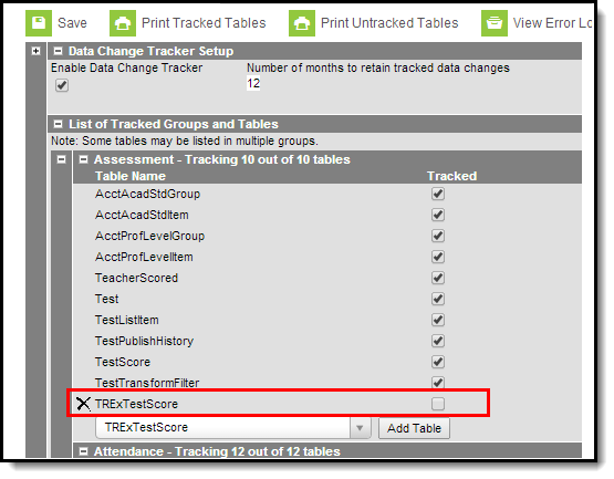 Screenshot of Example of an Added Table for Tracking