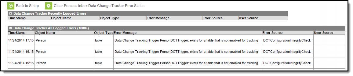 Screenshot of Data Change Tracker Error Log Example