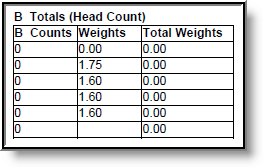 Screenshot of the B Totals (Head Count) section of the report.