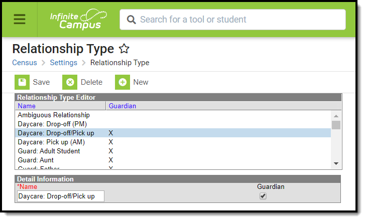 Screenshot of the Relationship Type tool. 