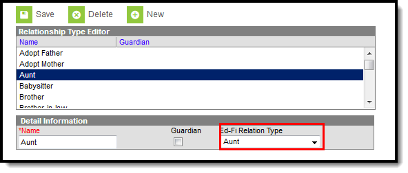 Screenshot highlighting the Ed-Fi Relation Type field. 