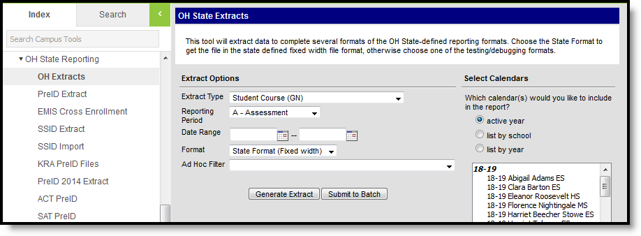 Screenshot of the Student course extract editor.  