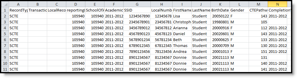 Screenshot of the report in CSV format.