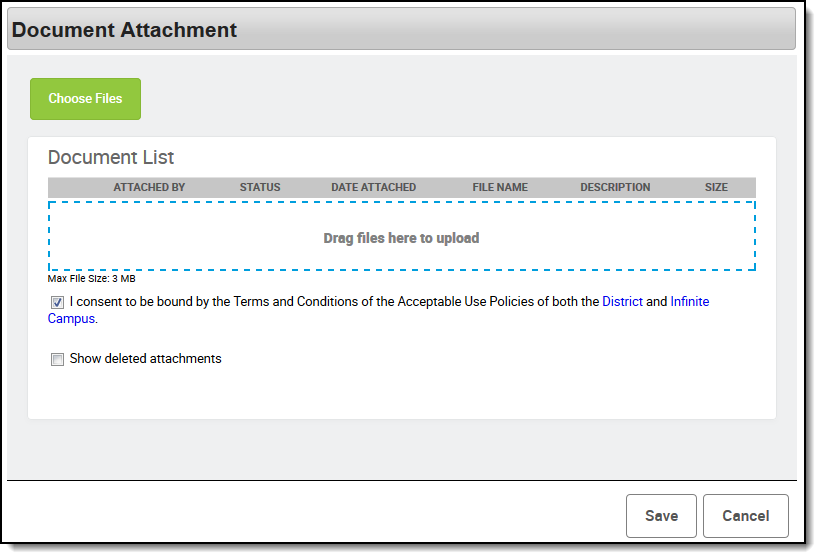 Screenshot of the Document Attachment window.