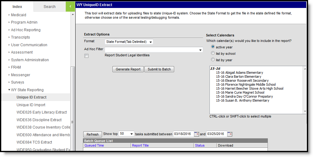 Screenshot of Unique ID Extract Editor.