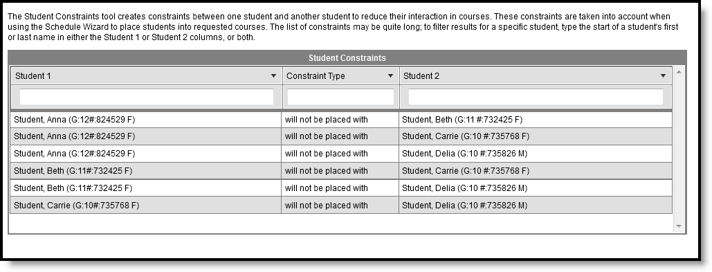Screenshot of Student Constraints when more than two students are included. 