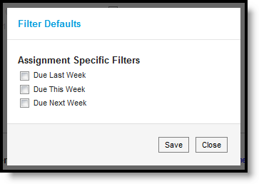 Screenshot of the Filter Defaults modal. 