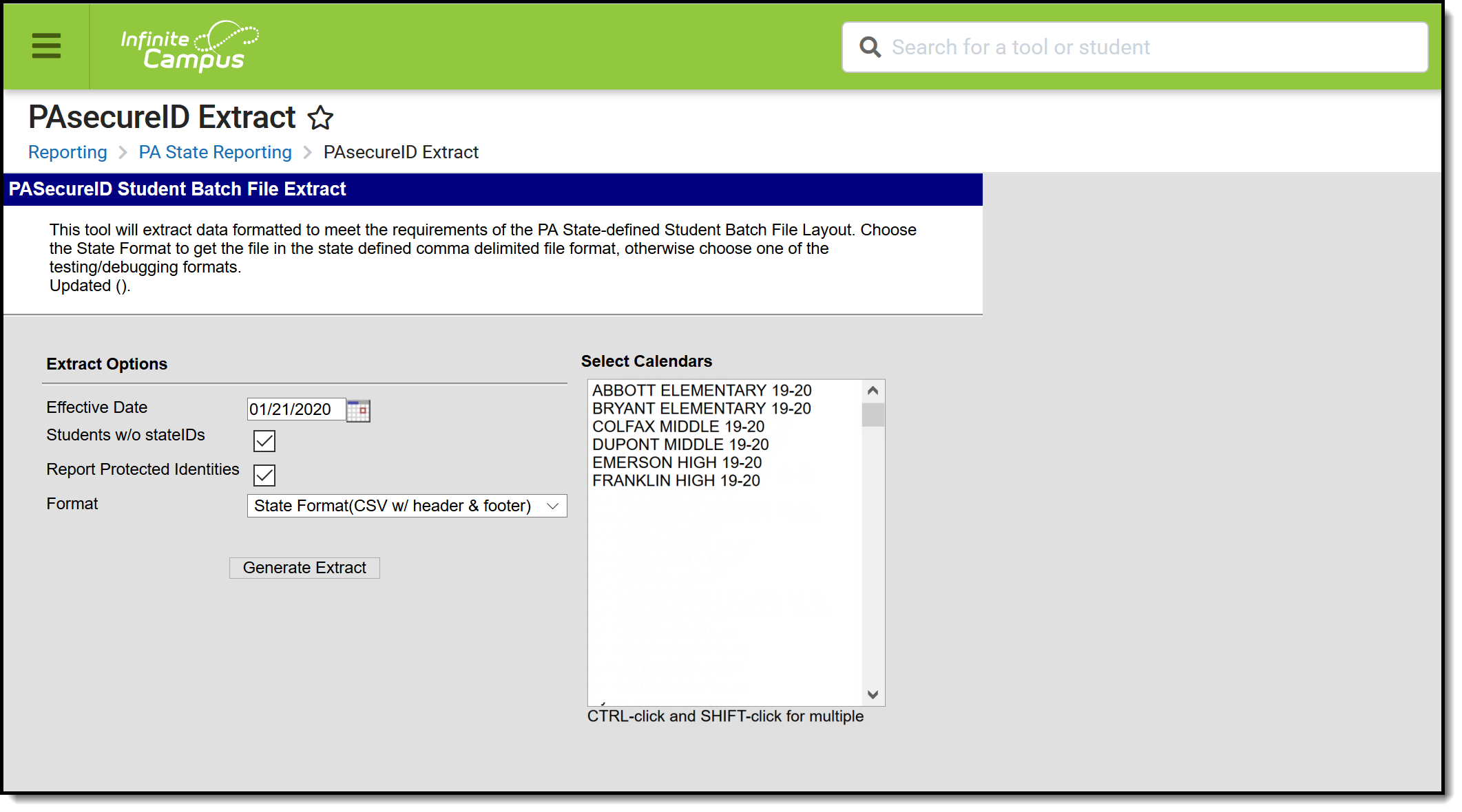 Screenshot of the PA Secure ID Extract editor.