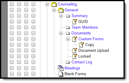 Image Alt-Text: Screenshot of Student Counseling Tool Rights hierarchy structure.