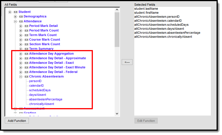 Screenshot of Attendance Aggregation Preferences in the Query Wizard.