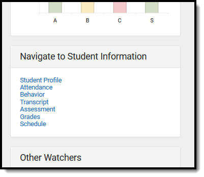 Screenshot of Student Navigation Options