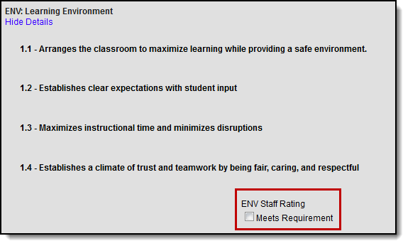 Screenshot of Staff Reflection and Staff Evidence areas on the evaluation