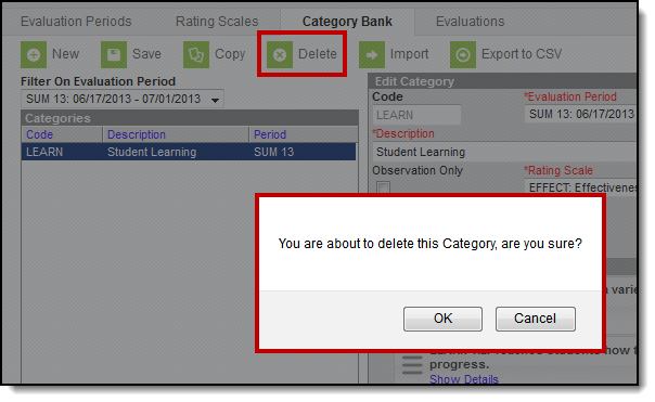 Screenshot of the delete category button.