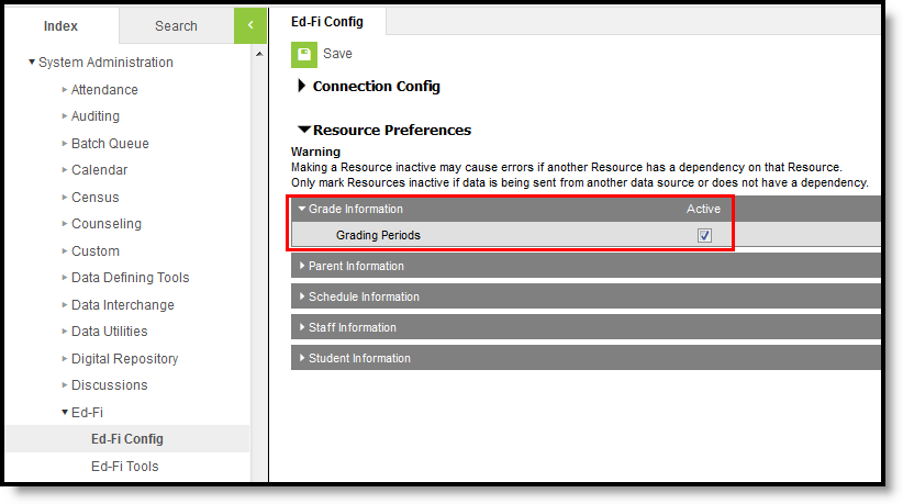 Screenshot of resource preferences editor