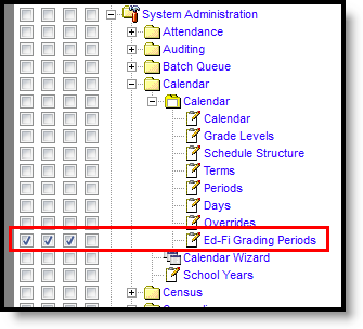 Screenshot of Ed Fi Grading Periods tool rights
