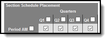 Screenshot of section schedule placement.