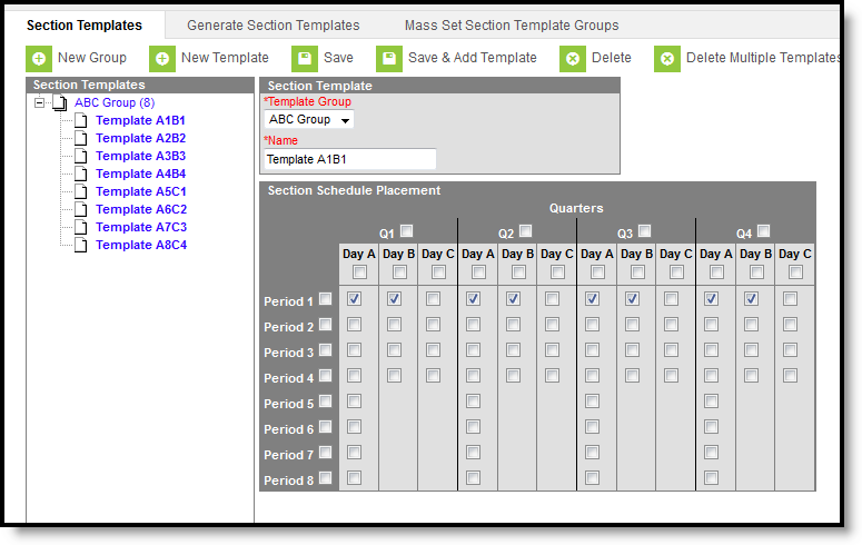 Screenshot of the Section Templates tool with rotating schedules.