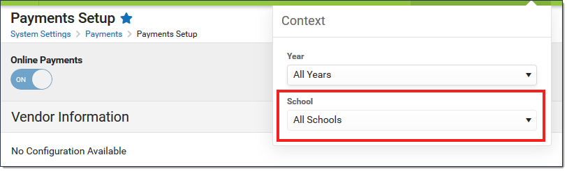 Screenshot of the All Schools selection in the Context Switcher.