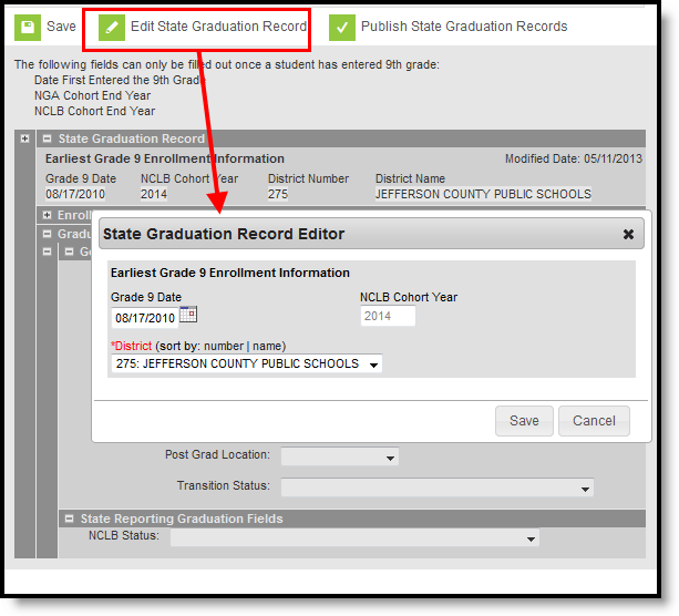 Screenshot of the Edit State Record editor. 
