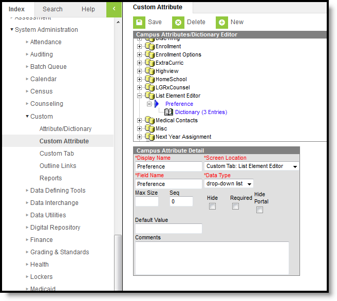 Screenshot of Custom Attribute Tool