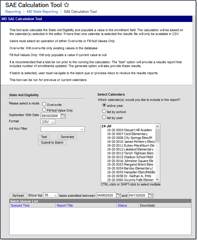 Image of the SAE Calculation Tool Editor.