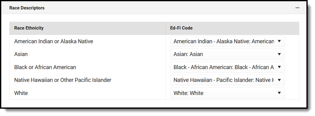 Screenshot of the Race Descriptors section.