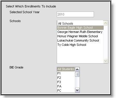 Screenshot of the Enrollment Parameter Options section of the editor.