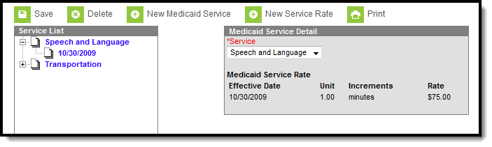 Screenshot of the Medicaid services setup tool.